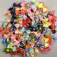 Load image into Gallery viewer, (100 pieces/lot) Cute Ribbon Pet Grooming Accessories Handmade Small Dog Cat Hair Bows With Elastic Rubber Band 121 Colors